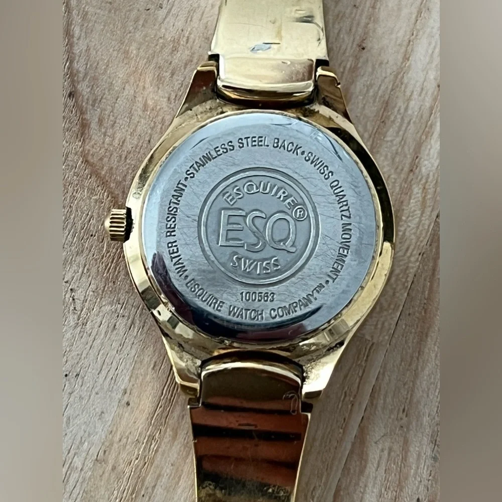 ESQ by Movado Ladies Watch Black Dial Gold Tone Bracelet and Hands